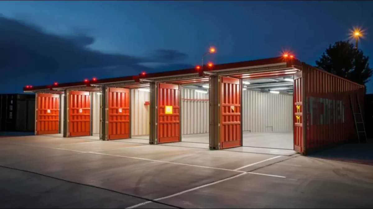 Image of a shipping container garage.