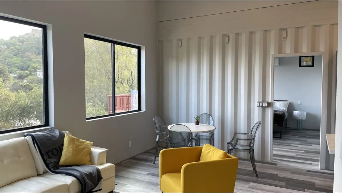Interior of a shipping container home.