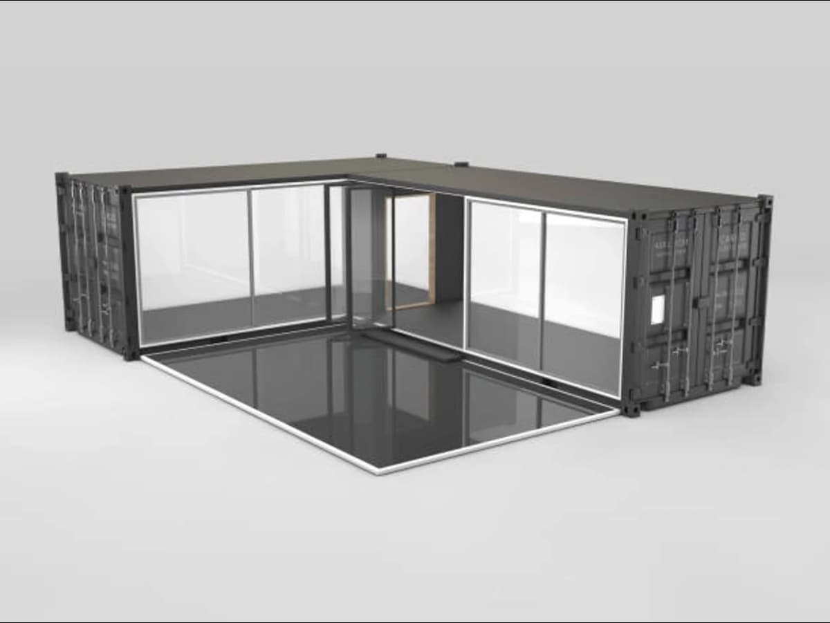 L-shaped container home layout 3D