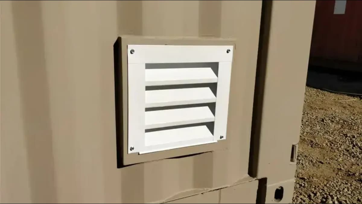 Louvered vent for shipping containers.