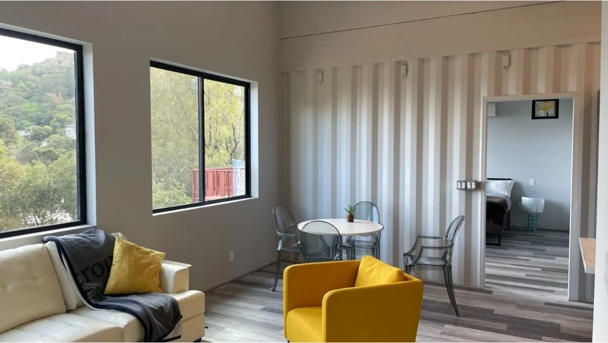 Modern interior of a converted shipping container