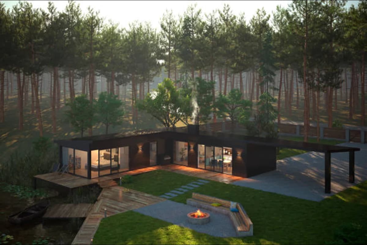 Offset L-shaped container home design.