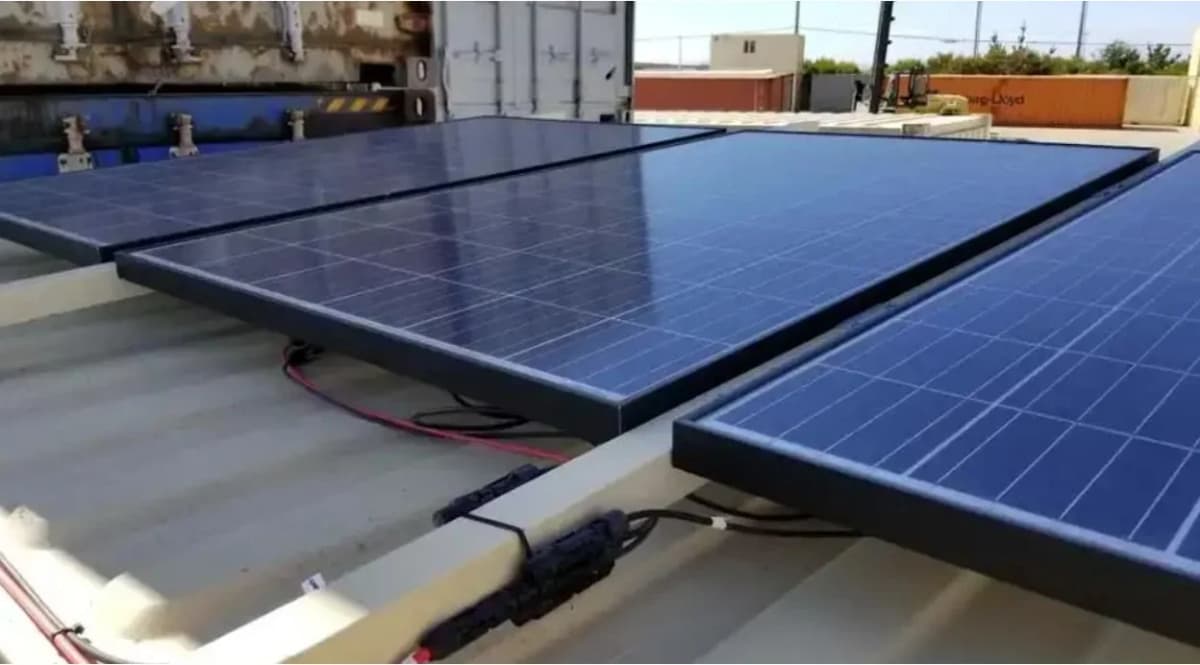 Solar panels on top of a container