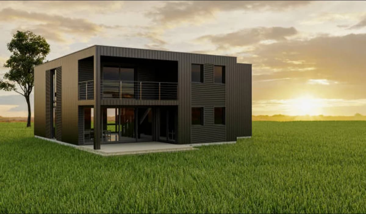 Stacked container home design with two floors.