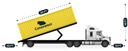 30ft tilt-bed shipping container delivery by Conexwest
