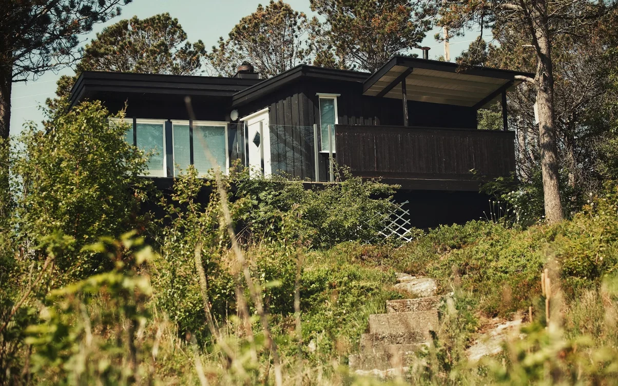 A container home in the woods