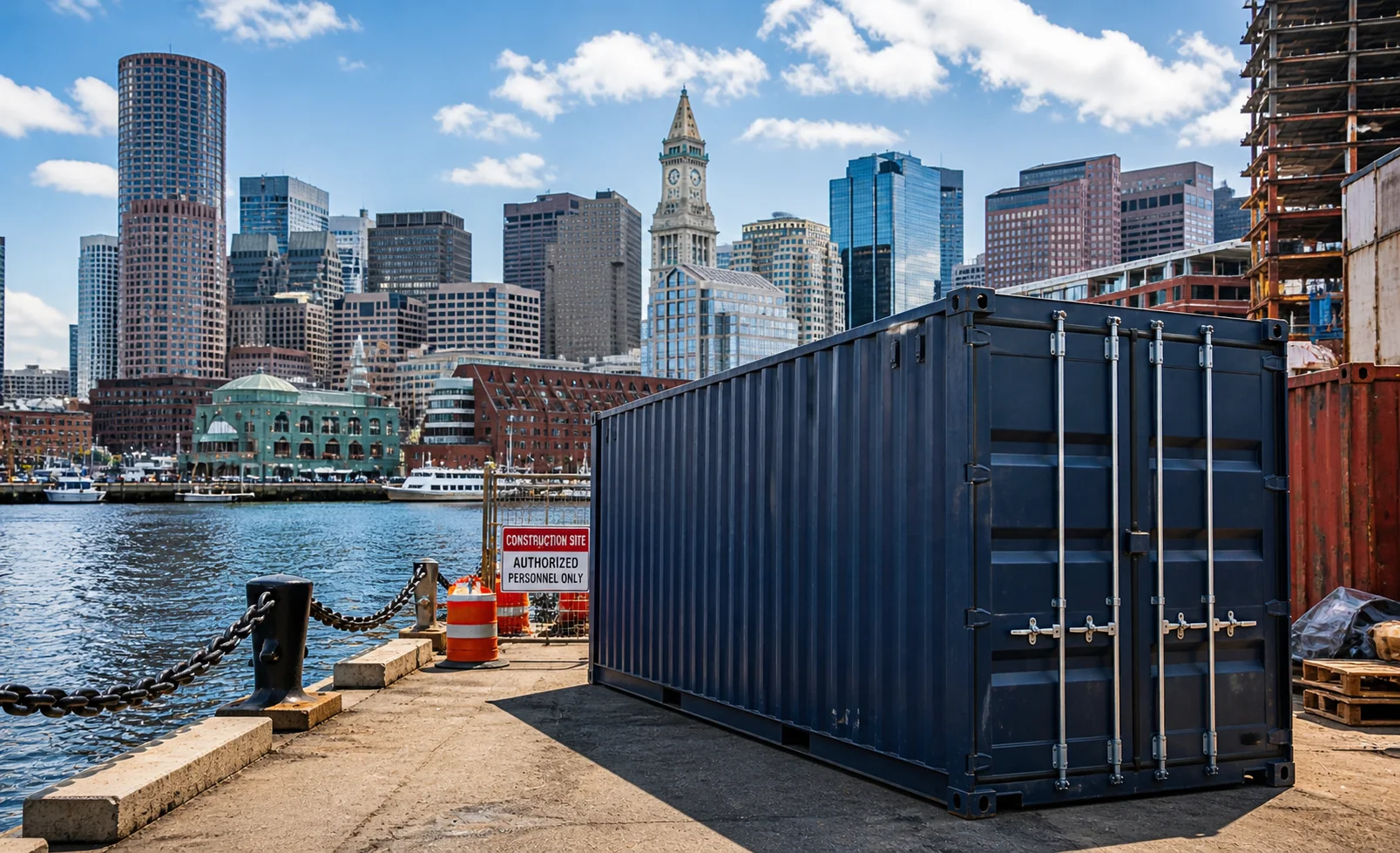 An AI generated image of Boston and shipping containers