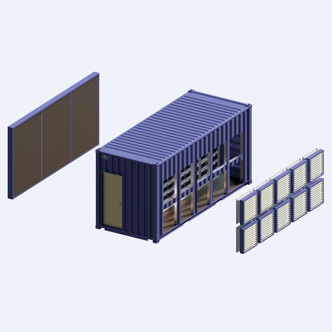 Bitcoin mining container interior render