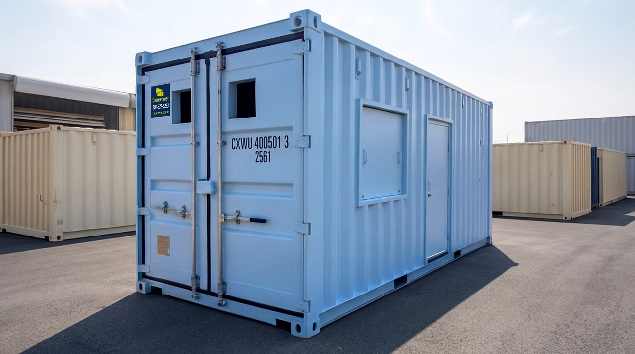 Blue 20ft shipping container front view