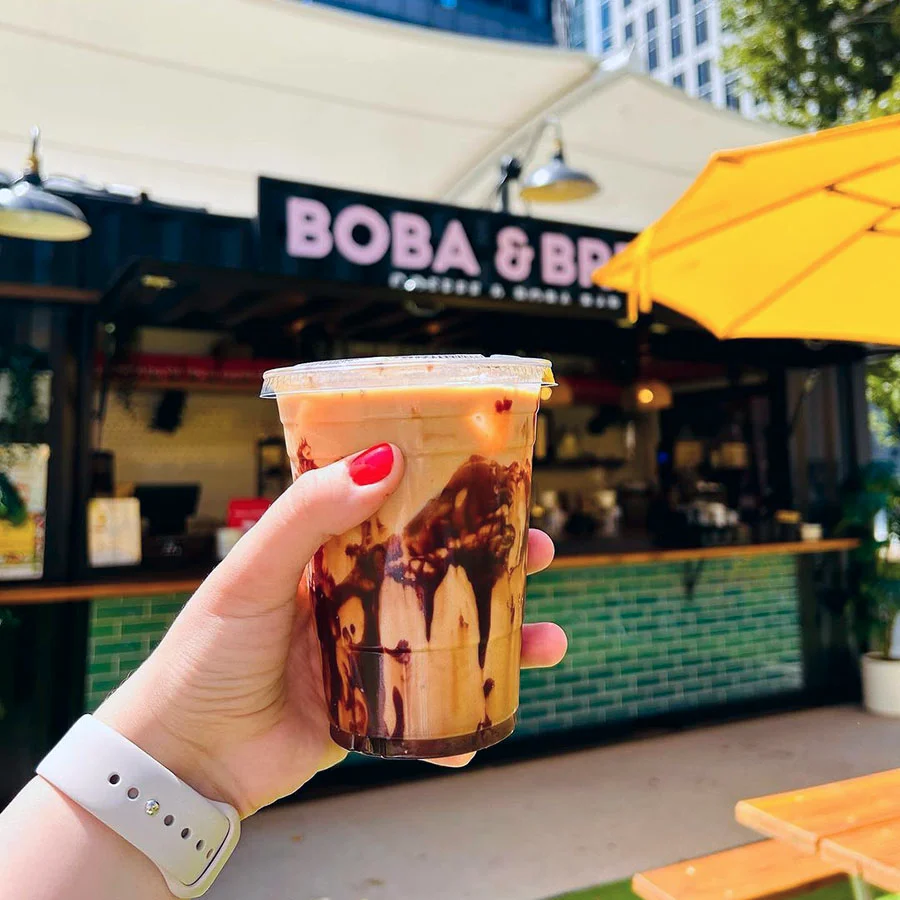 Boba and Brew branded container cafe detail