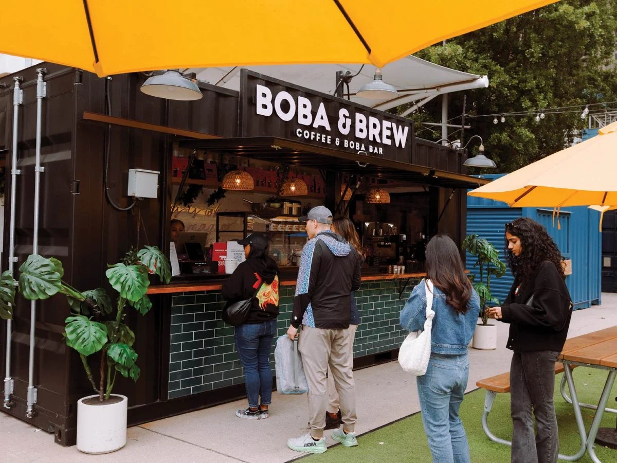 Boba and Brew container cafe in operation