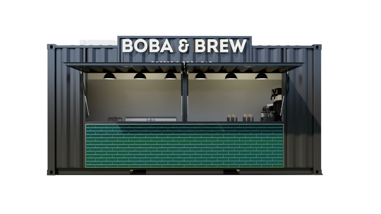 Boba and Brew container cafe render front view