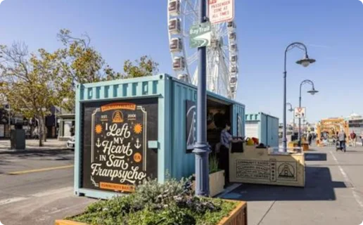 Finished Fisherman’s Wharf container kiosk in use