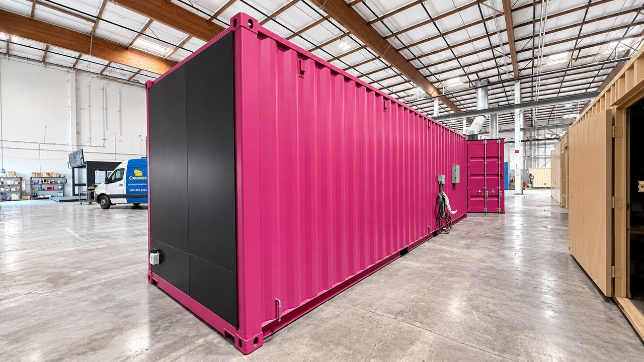 Finished interior of Pulseworks climate-controlled attraction container