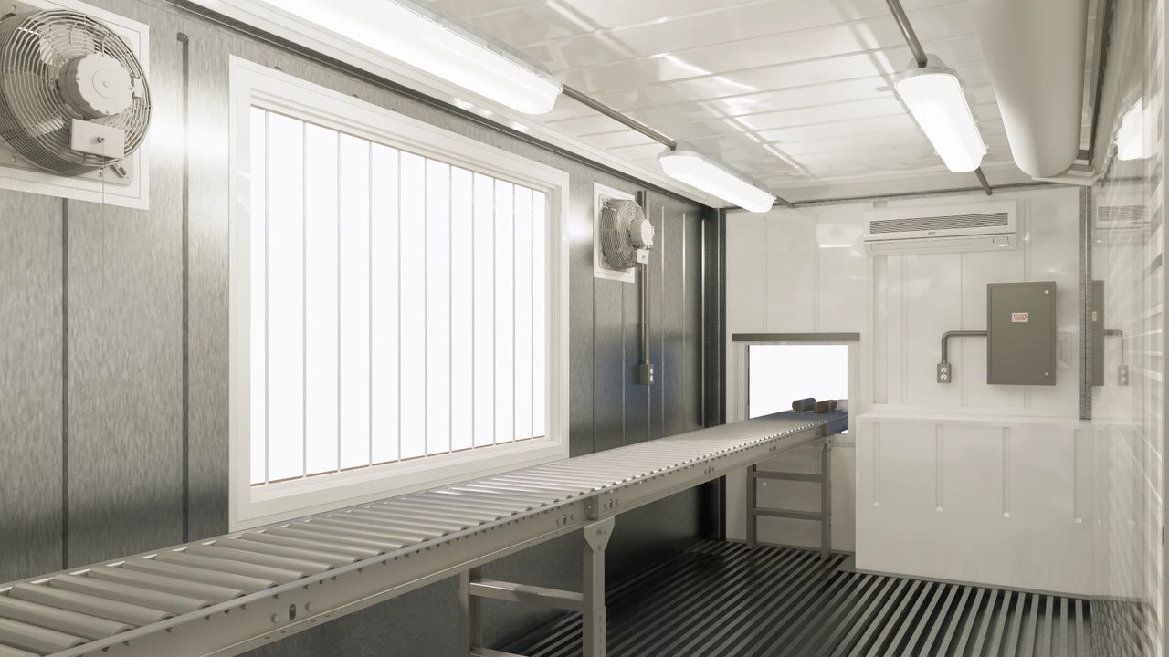 Interior of mobile concrete core sampling laboratory