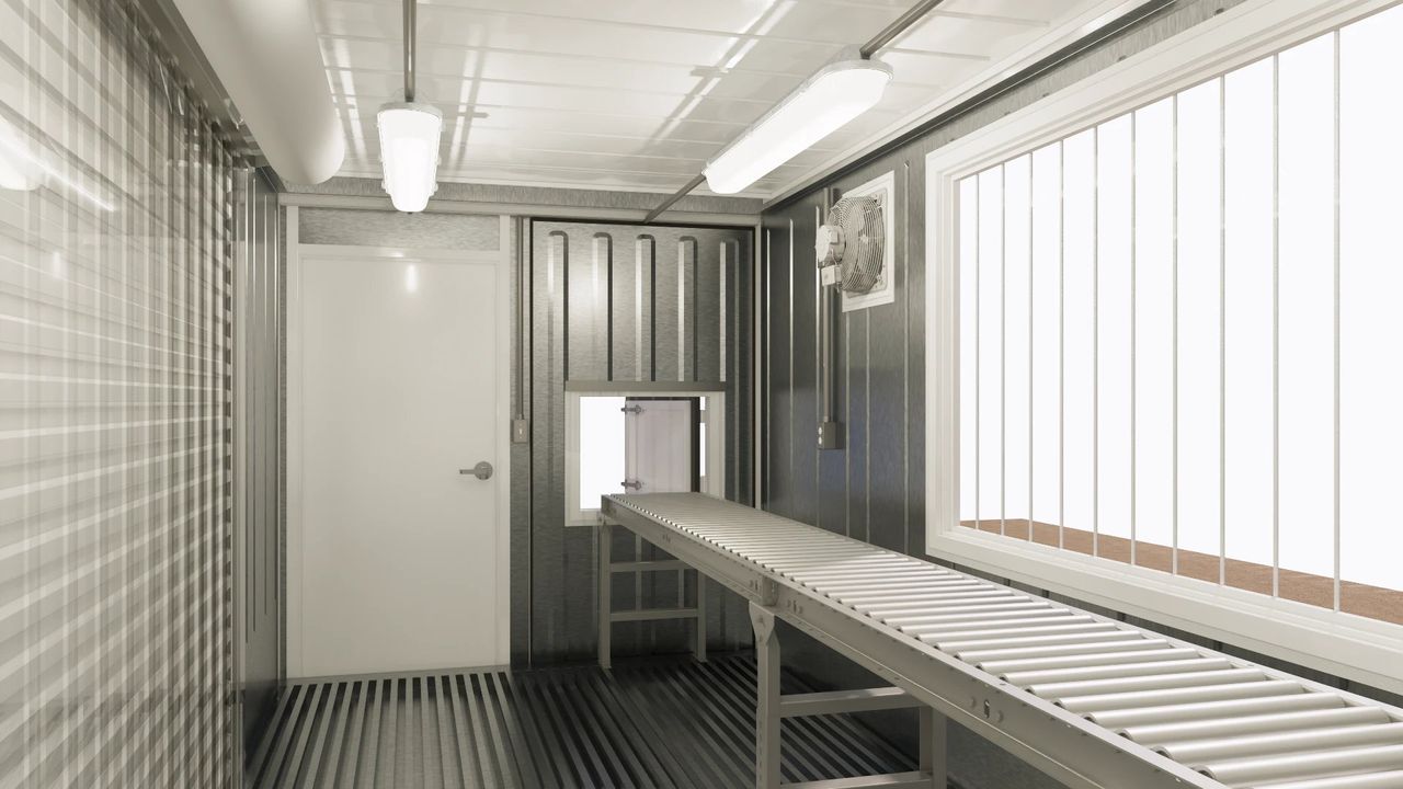 Interior roller conveyor in concrete core sampling unit