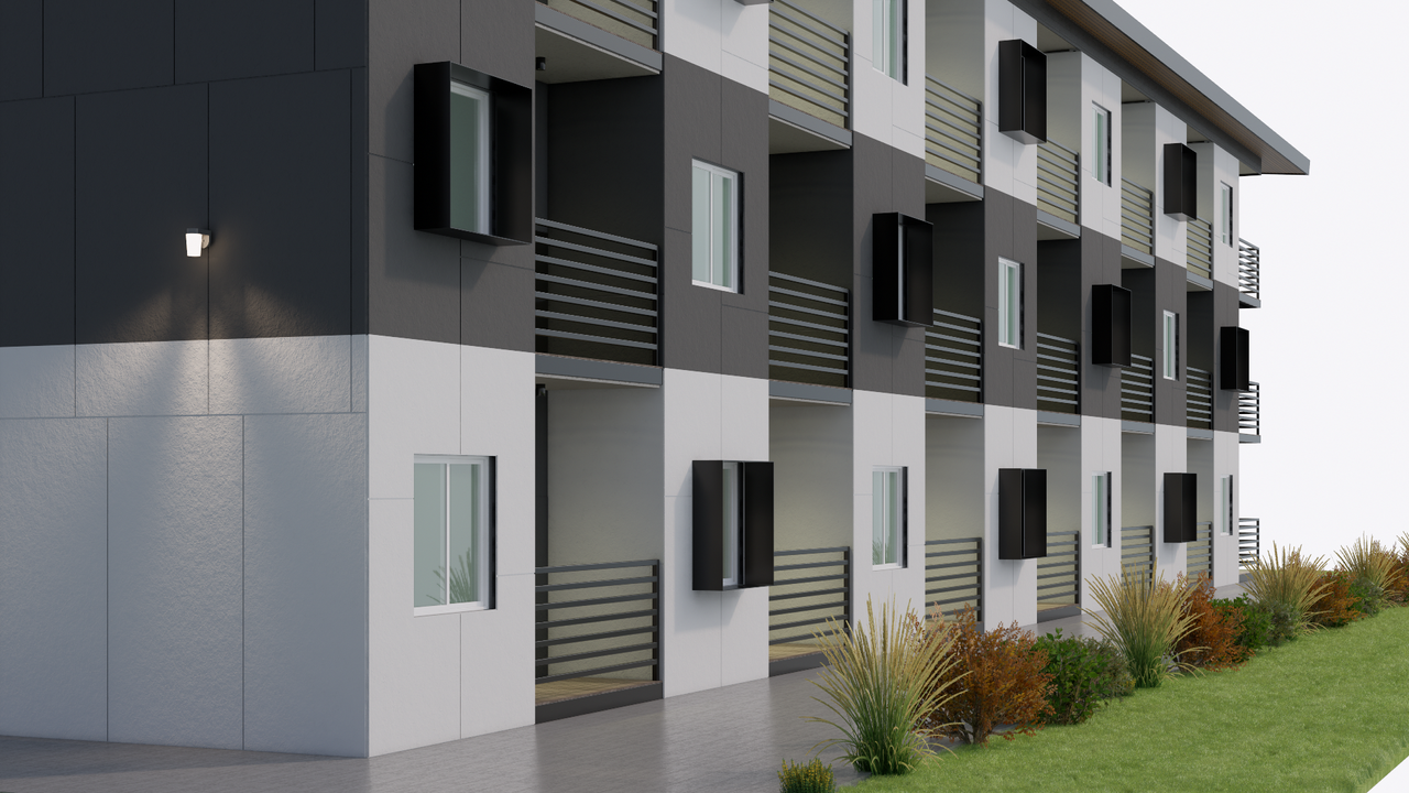 Modern shipping container apartment community concept
