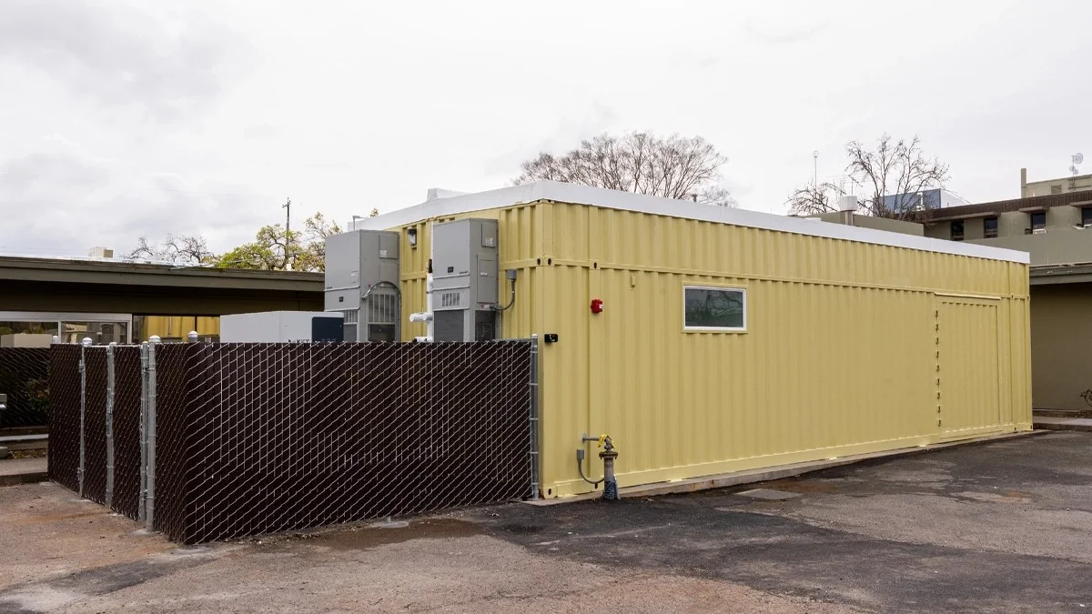 MRI container lab exterior with HVAC systems