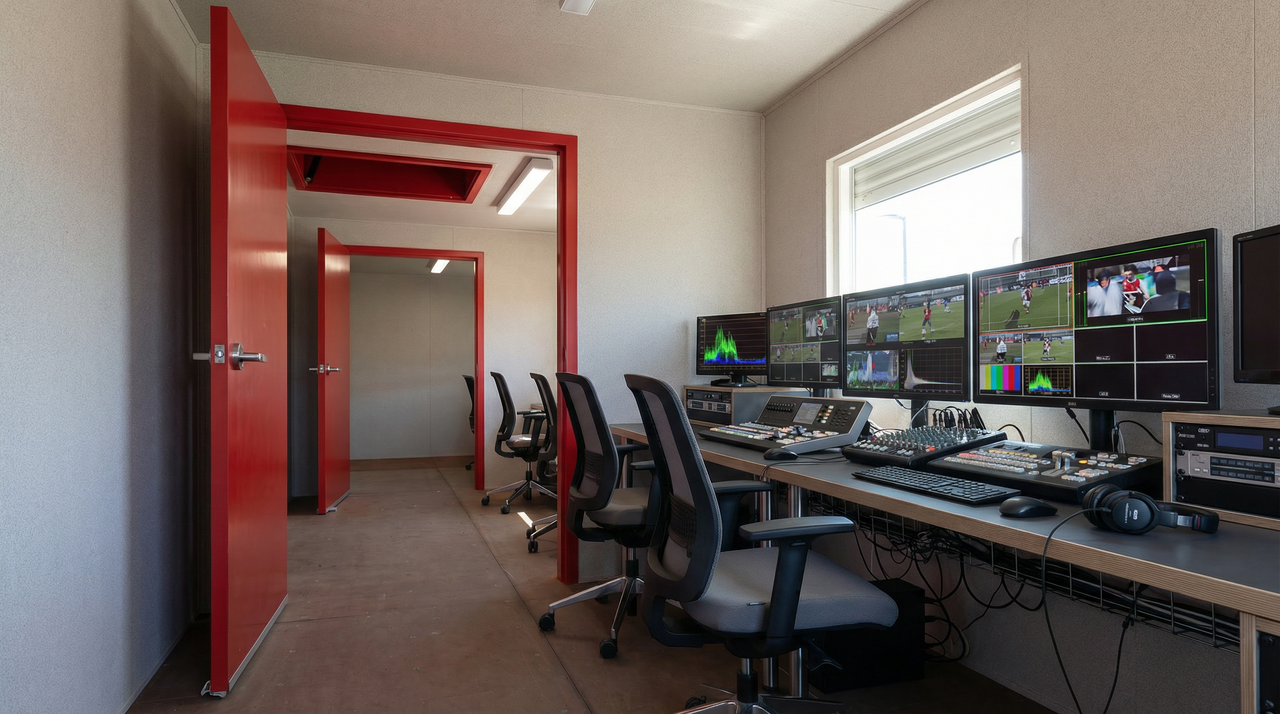 Red broadcast shipping container