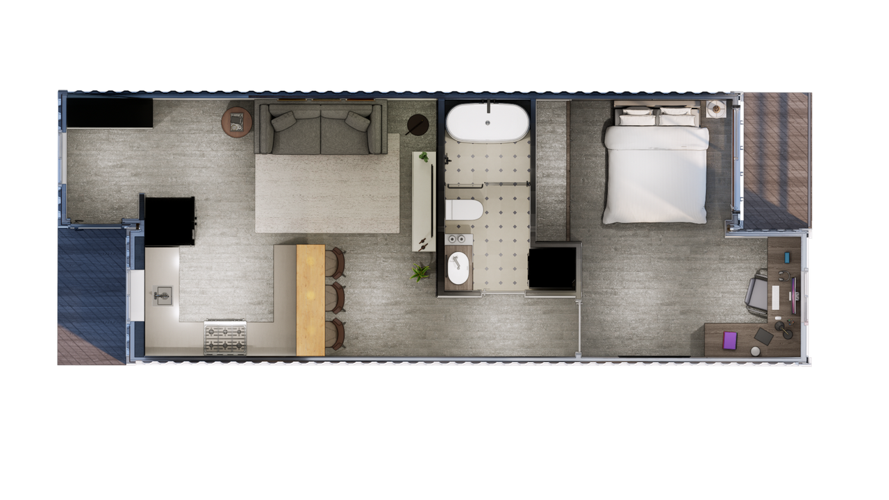 Stacked shipping container apartment units