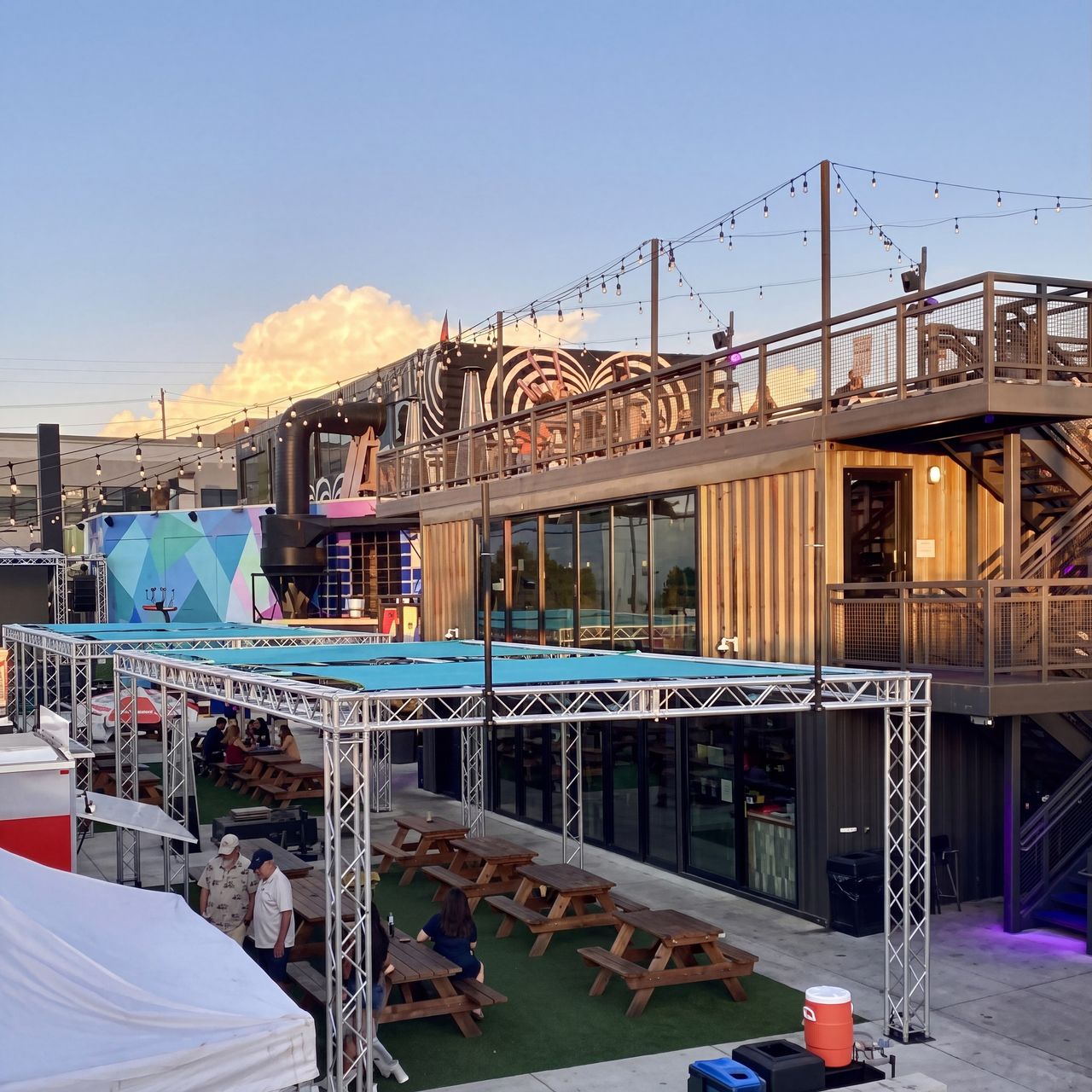 WonderLove container bar interior lounge with storefront glass