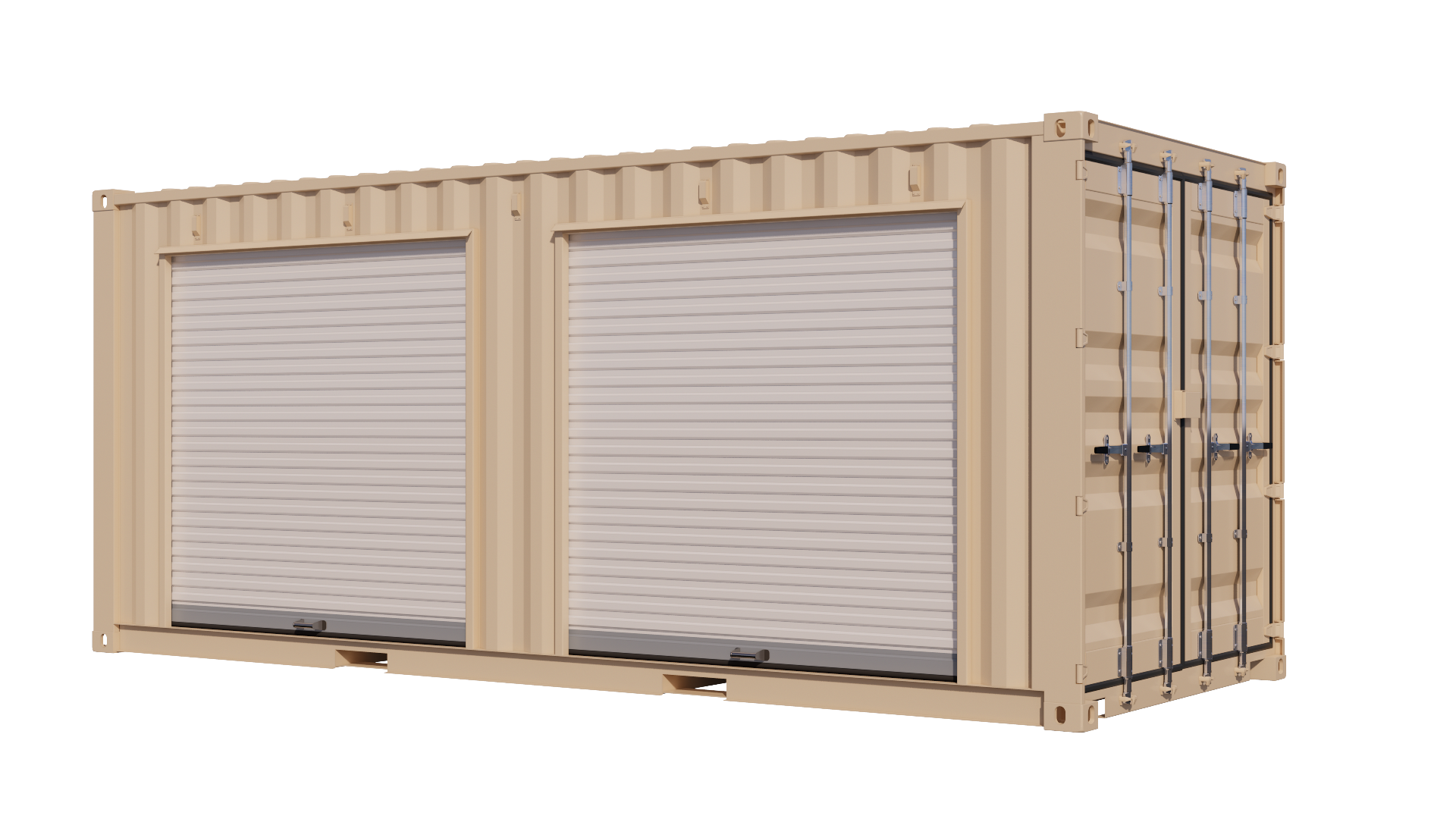 20ft New Storage Container w/ Two 7ft Roll-up Doors on Left Side