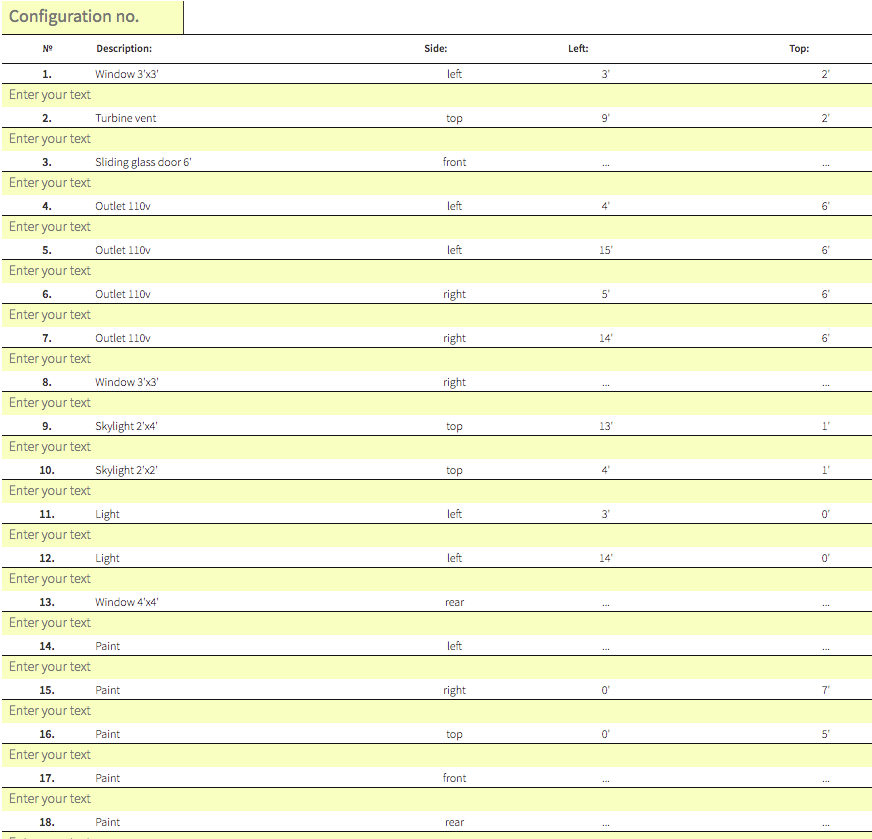 3D Builder Itemized List of Custom Fabrications