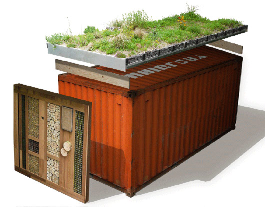 3D image of a green roof container. 