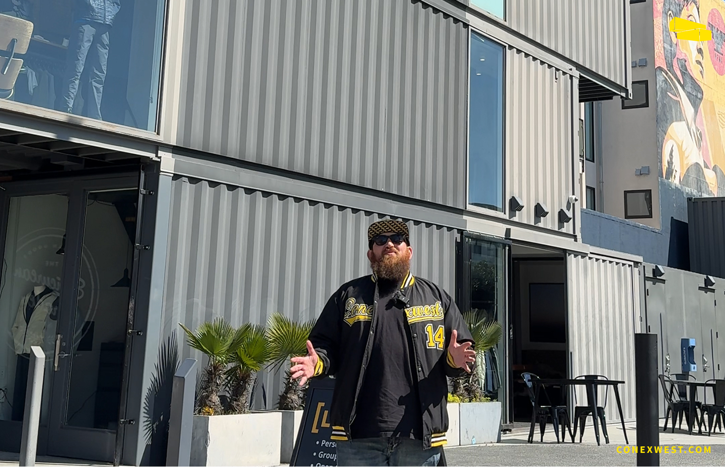 AETHER Apparel shipping container store facade and entrance