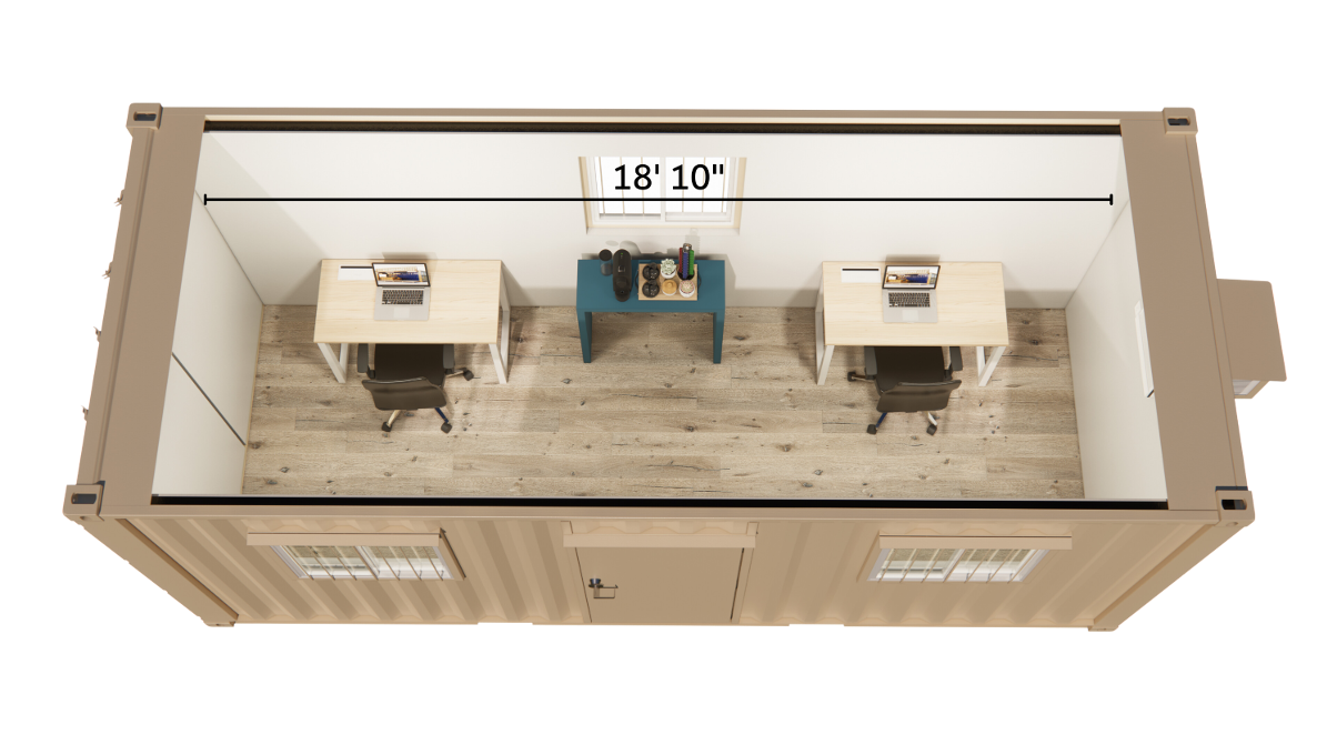 A 3D image of a shipping container interior. 