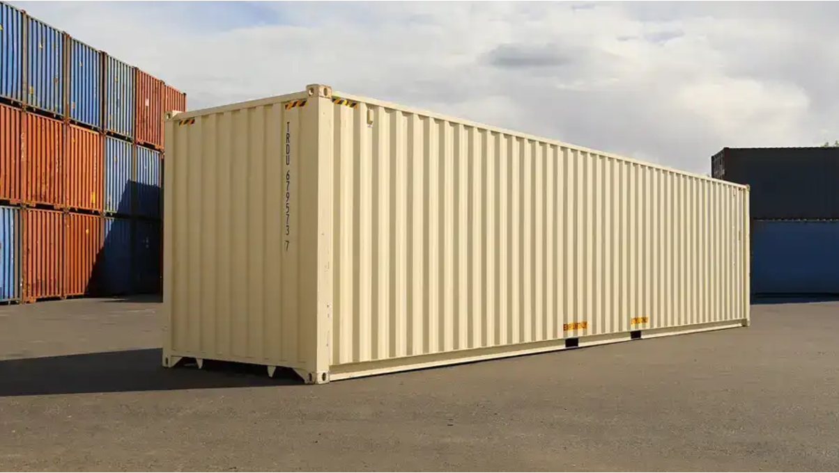 A 40ft new high cube shipping container.