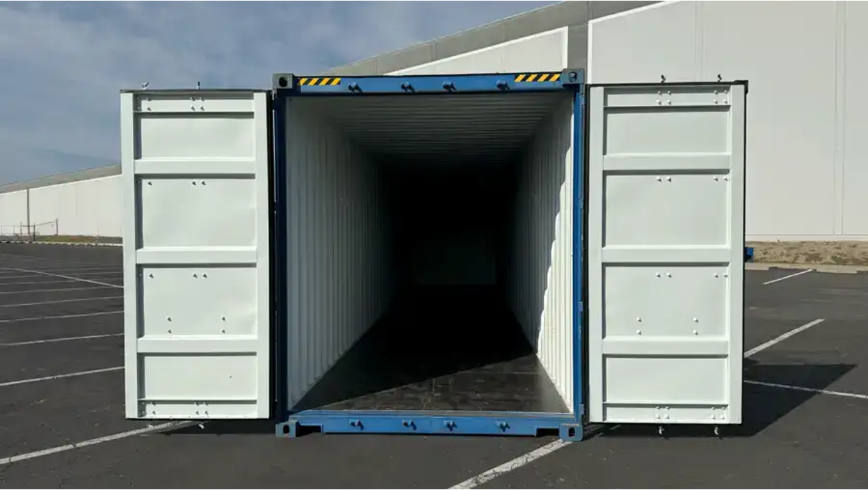 A container with open doors
