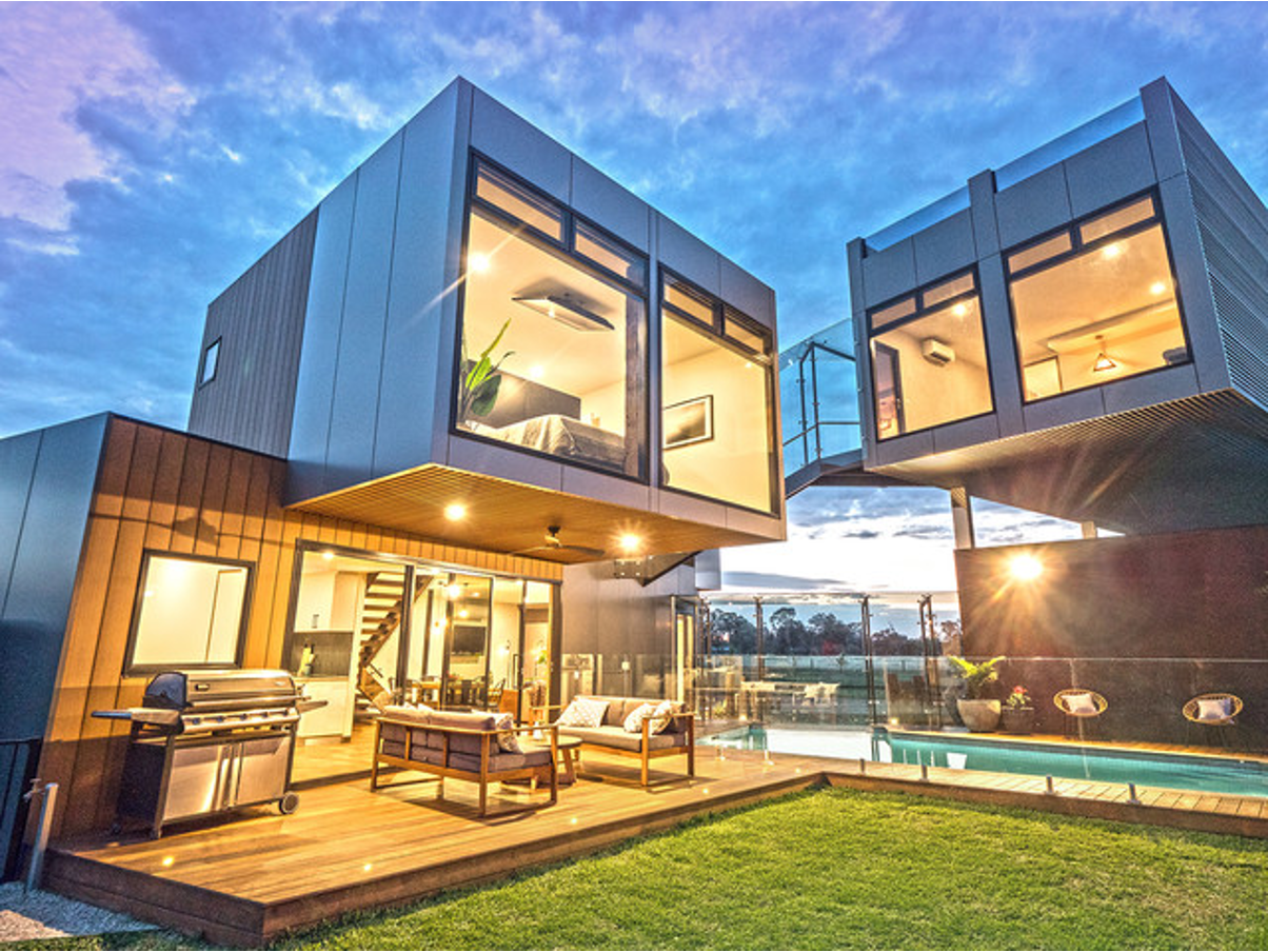 A shipping container house.