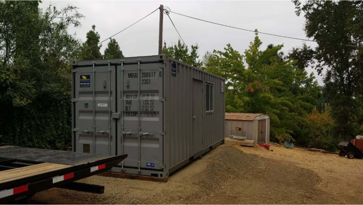 A shipping container structure. 