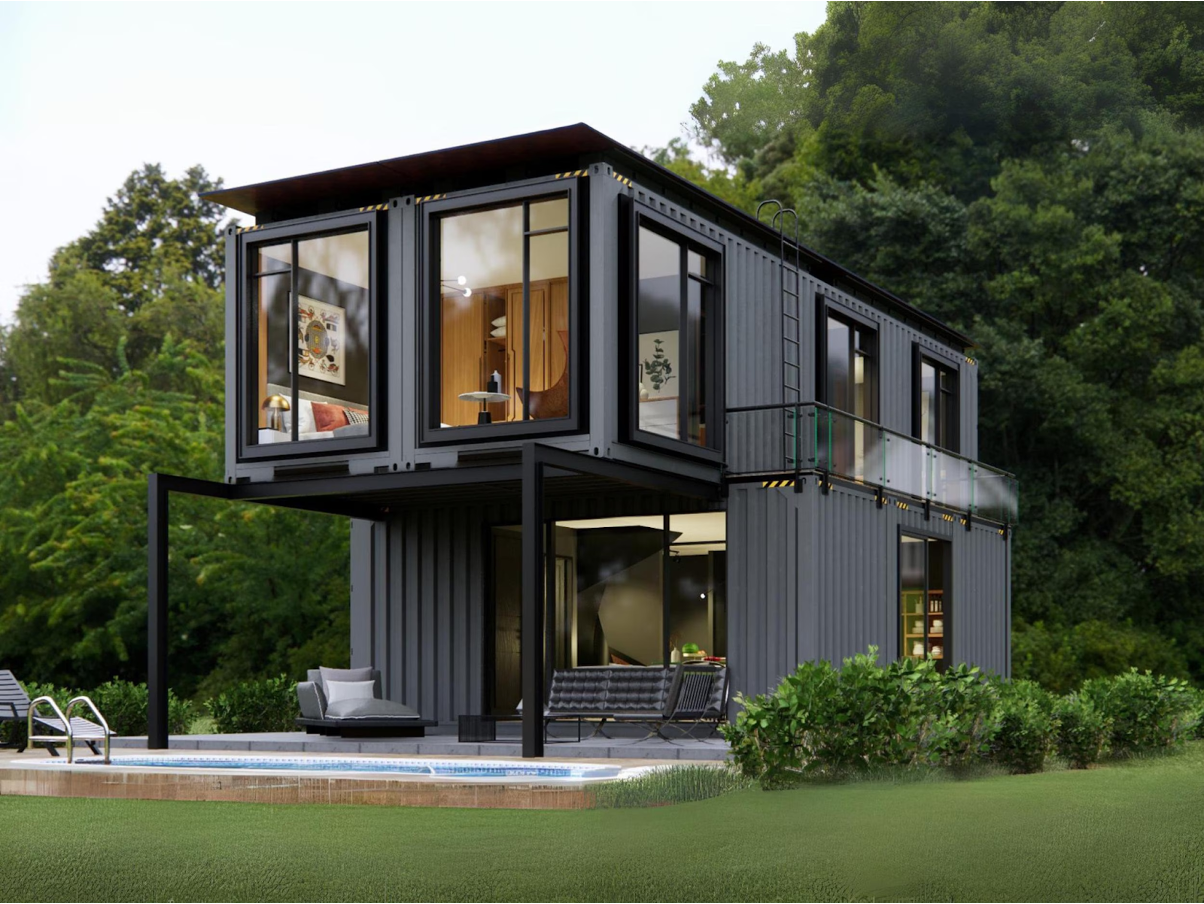 A two-story shipping container home. 