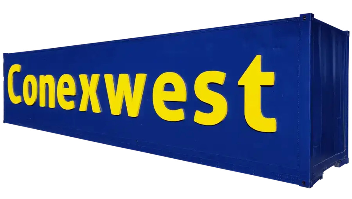 Branded Conexwest shipping container. 