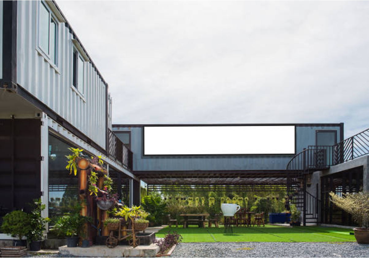 Courtyard-style container home.