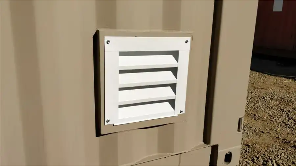 Louvered vent for shipping containers.
