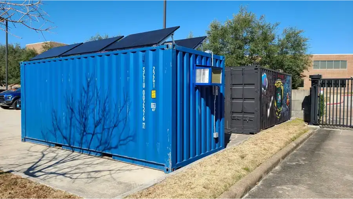 Off-grid solar panel power container roof. 