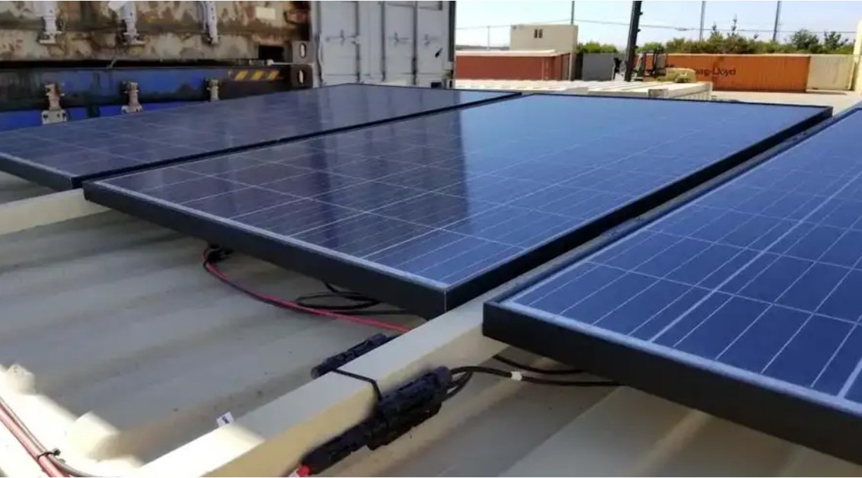 Solar panels on top of a container