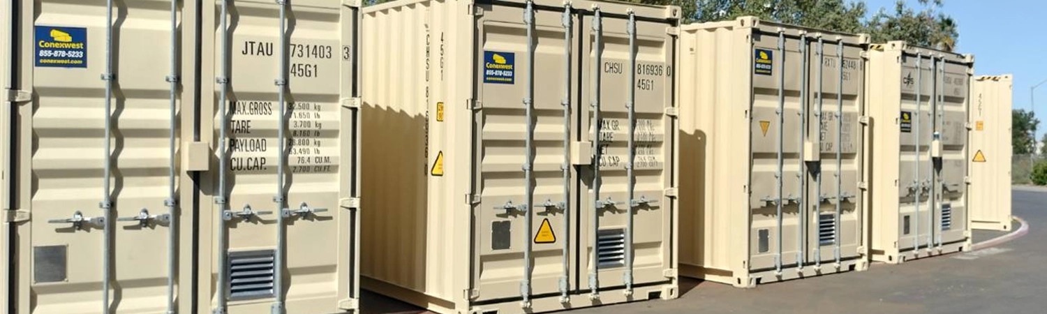 Beige containers placed in a line