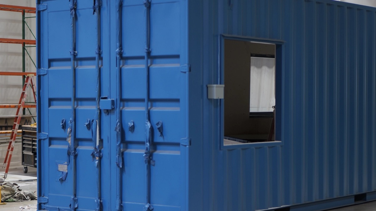 Blue modified shipping container
