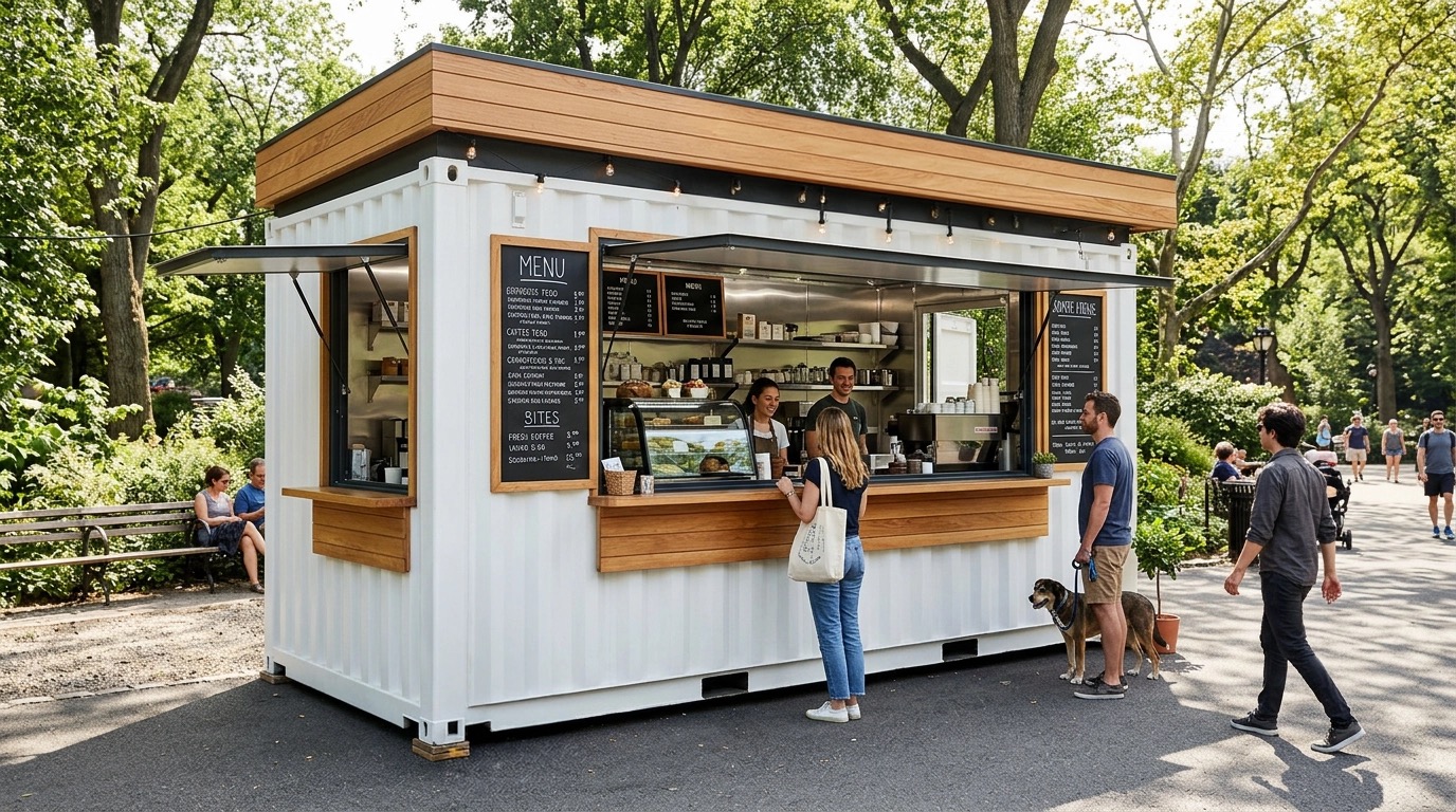 Kiosk made from a 20ft shipping containe