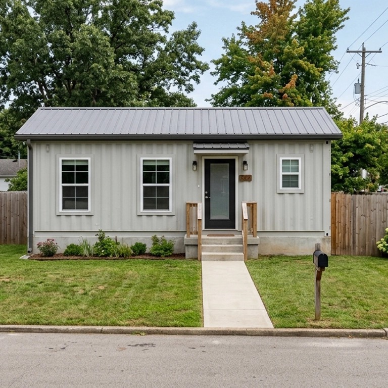 Single-story house from shipping container