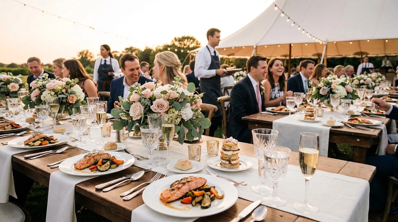 Wedding reception catering setup