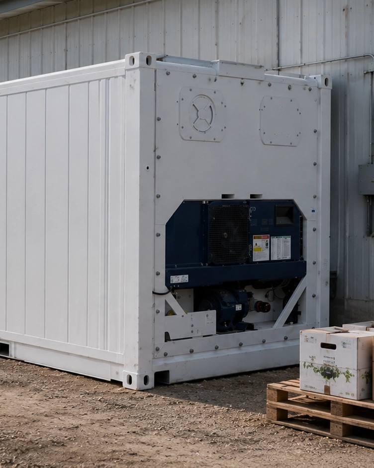 Refrigerated container parked outside a venue