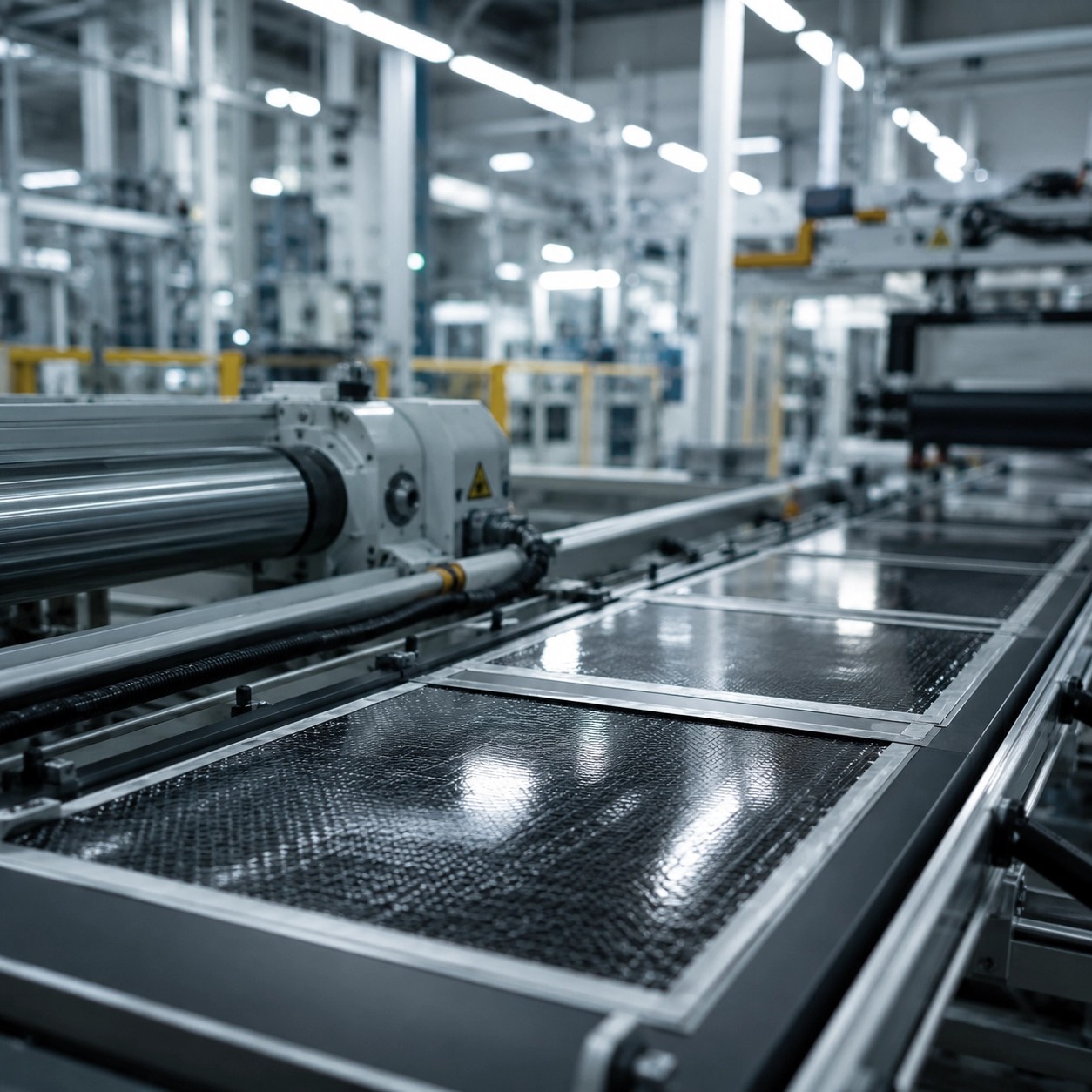 Industrial manufacturing production line on a factory floor