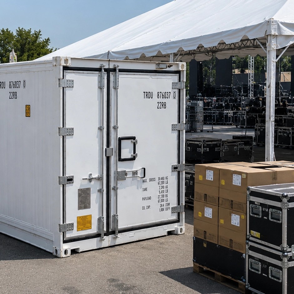 Refrigerated container at an outdoor music festival