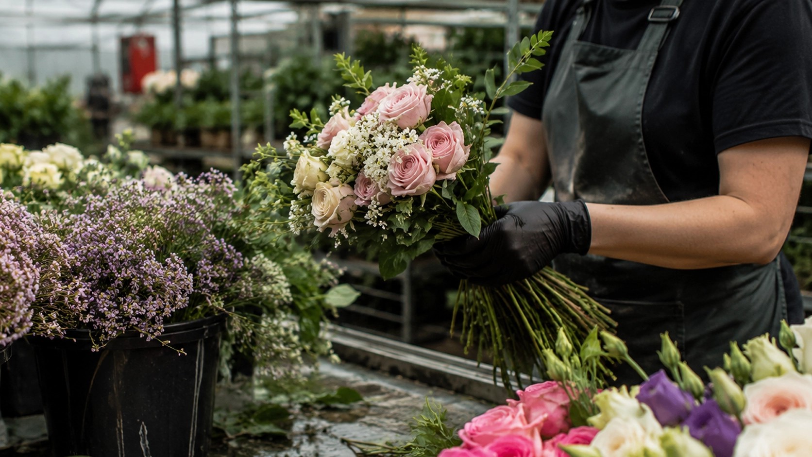 Cut flowers gathered for cold storage