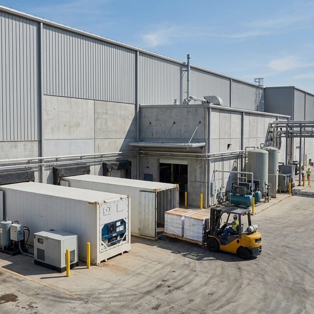 Top view of an industrial manufacturing facility